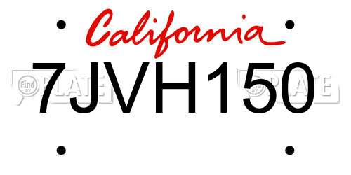 7JVH150 California License Plate