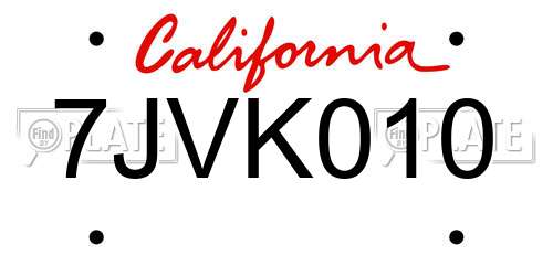 7JVK010 California License Plate