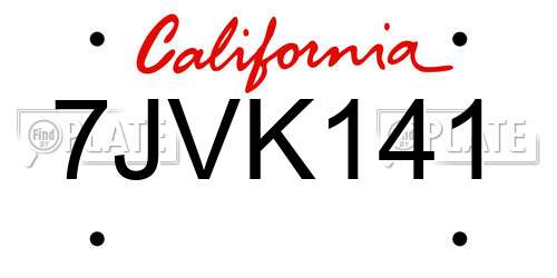 7JVK141 California License Plate
