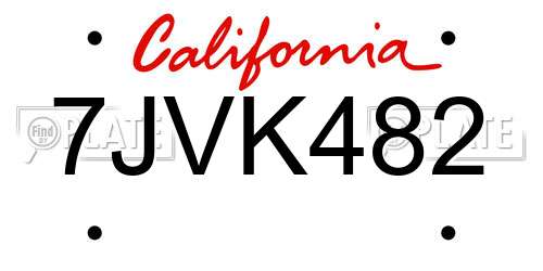 7JVK482 California License Plate