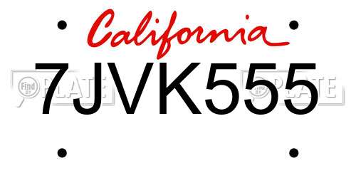 7JVK555 California License Plate
