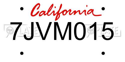 7JVM015 California License Plate