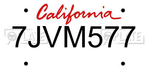 7JVM577 California License Plate