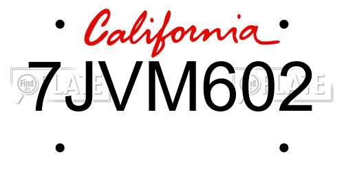 7JVM602 California License Plate