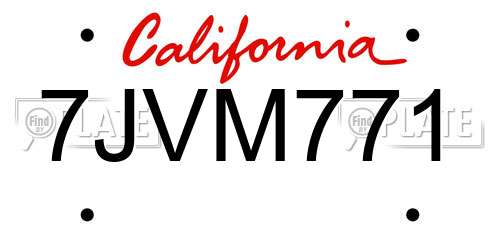 7JVM771 California License Plate