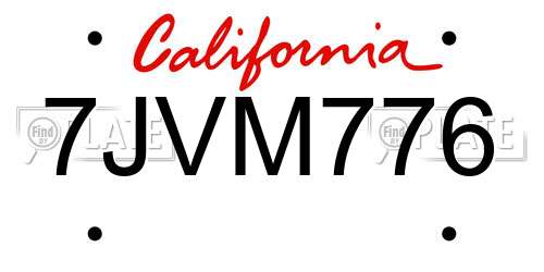7JVM776 California License Plate