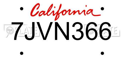 7JVN366 California License Plate