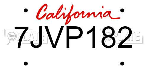 7JVP182 California License Plate
