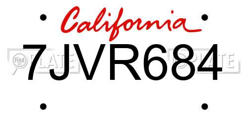 7JVR684 California License Plate