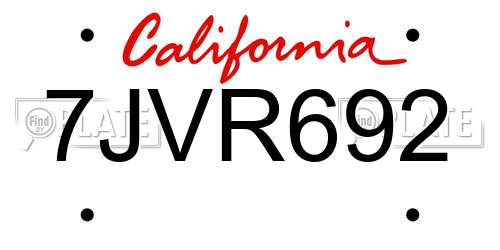 7JVR692 California License Plate