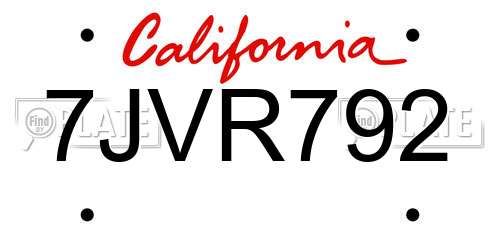 7JVR792 California License Plate