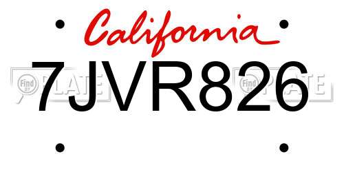 7JVR826 California License Plate