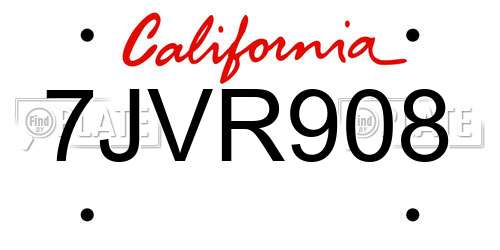 7JVR908 California License Plate