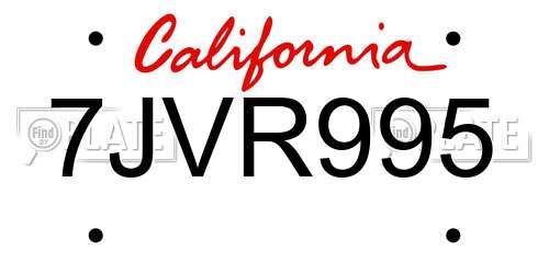 7JVR995 California License Plate