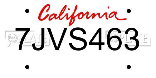 7JVS463 California License Plate