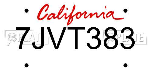 7JVT383 California License Plate