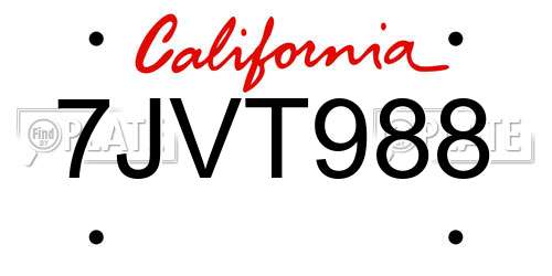 7JVT988 California License Plate