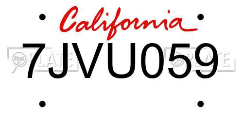 7JVU059 California License Plate