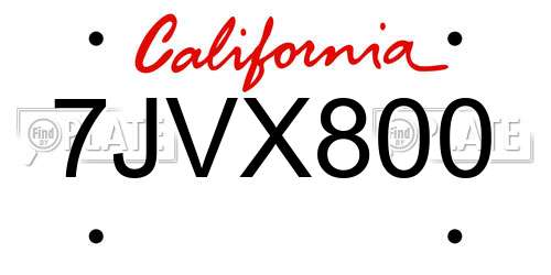 7JVX800 California License Plate