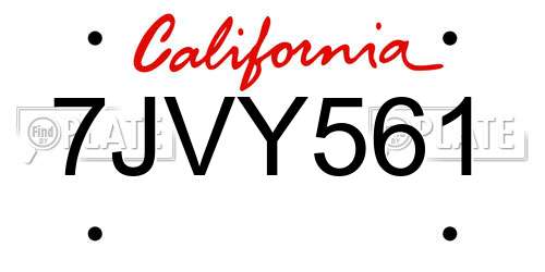 7JVY561 California License Plate