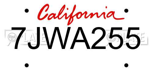 7JWA255 California License Plate