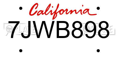 7JWB898 California License Plate