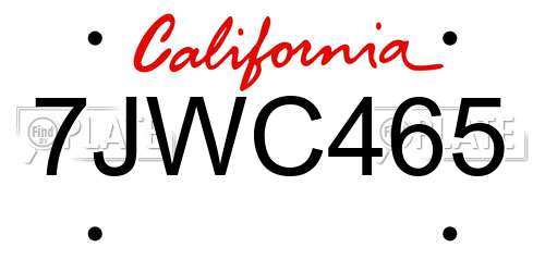 7JWC465 California License Plate