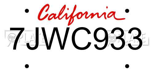 7JWC933 California License Plate