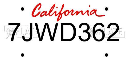7JWD362 California License Plate