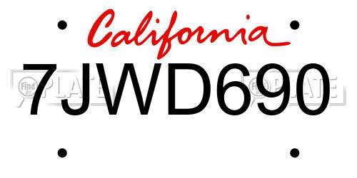 7JWD690 California License Plate