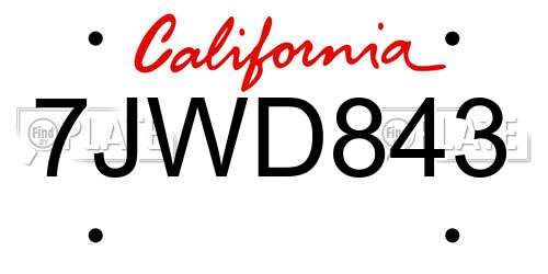 7JWD843 California License Plate