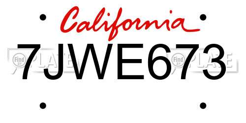 7JWE673 California License Plate
