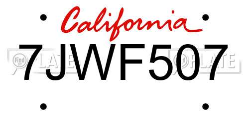 7JWF507 California License Plate