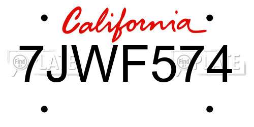 7JWF574 California License Plate