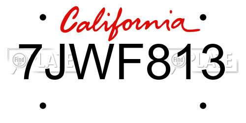 7JWF813 California License Plate