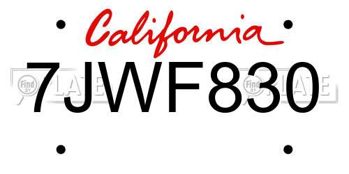 7JWF830 California License Plate
