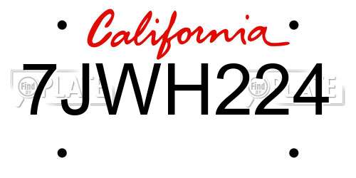 7JWH224 California License Plate