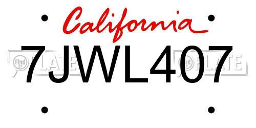 7JWL407 California License Plate