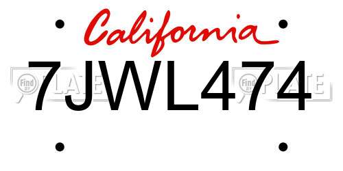 7JWL474 California License Plate