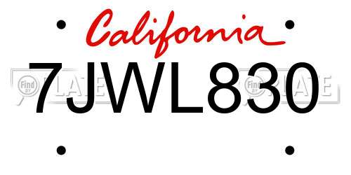 7JWL830 California License Plate