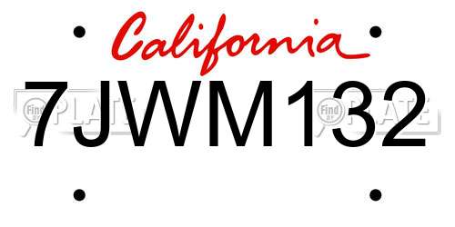 7JWM132 California License Plate