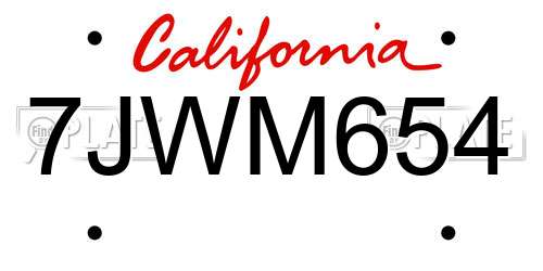 7JWM654 California License Plate