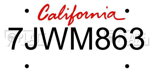 7JWM863 California License Plate