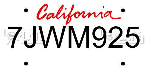 7JWM925 California License Plate