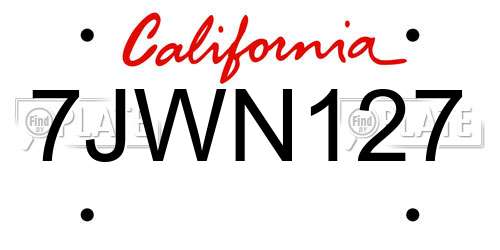7JWN127 California License Plate