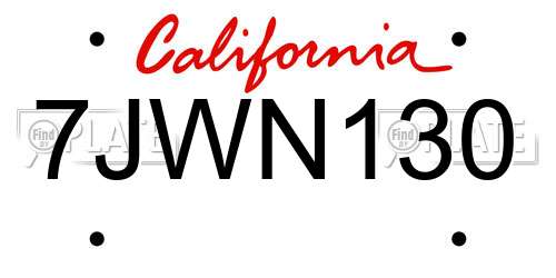7JWN130 California License Plate