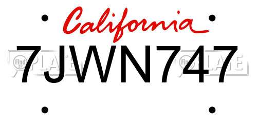 7JWN747 California License Plate