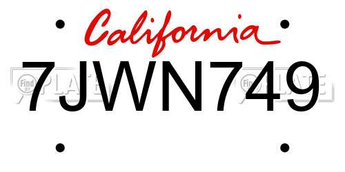 7JWN749 California License Plate