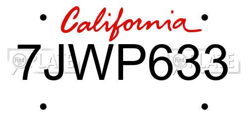 7JWP633 California License Plate