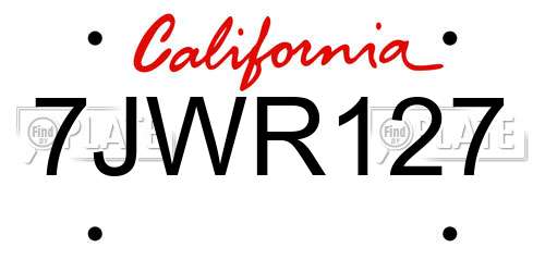 7JWR127 California License Plate